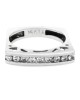 Single Row White Sapphire Cutout Square Shank Stackable Ring in White Gold